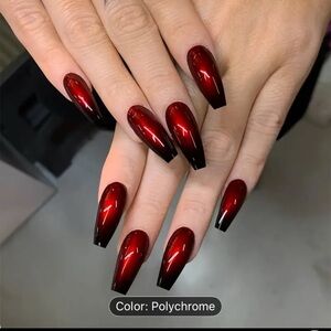 Red and Black Ombre Coffin Nails